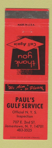 Matchbook Cover - Paul's Gulf oil gas Jamestown NY RED