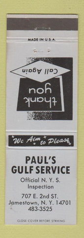Matchbook Cover - Paul's Gulf oil gas Jamestown NY BLUE