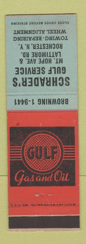 Matchbook Cover - Gulf oil gas Schrader's Rochester NY