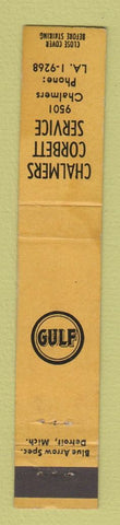 Matchbook Cover - Gulf oil gas Chalmers Corbett Detroit? MI WEAR 10 Strike