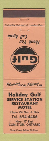 Matchbook Cover - Gulf oil gas Holiday Motel Restaurant Coniston ON