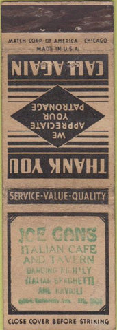 Matchbook Cover - Joe Gans Italian Cafe no town