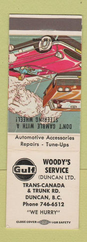 Matchbook Cover - Woody's Gulf oil gas Duncan BC