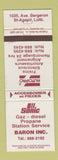 Matchbook Cover - Sonic oil gas Baron Inc St Agapit QC WEAR