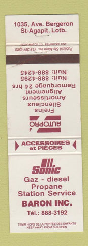 Matchbook Cover - Sonic oil gas Baron Inc St Agapit QC WEAR