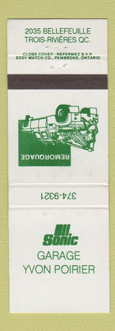 Matchbook Cover - Sonic oil gas Garage Yvon Poirier Trois Rivieres QC WEAR