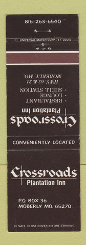 Matchbook Cover - Crossroads Plantation Inn Moberly MO CREASED