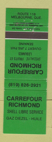Matchbook Cover - Shell oil gas Carrefour Richmond Melbourne QC GREEN WORN