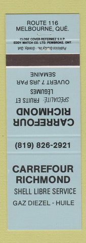 Matchbook Cover - Shell oil gas Carrefour Richmond Melbourne QC BLUE