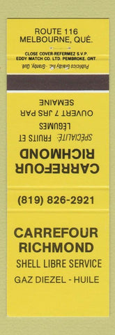Matchbook Cover - Shell oil gas Carrefour Richmond Melbourne QC YELLOW