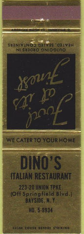 Matchbook Cover - Dino's Italian Restaurant Bayside NY