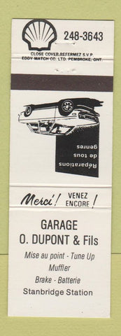 Matchbook Cover - Garage O Dupont Shell oil gas Stanbridge Station QC