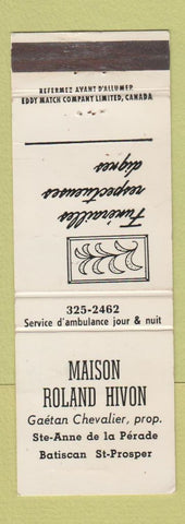 Matchbook Cover - Maison Roland Ivon Ste Anne de la Perade QC funeral WEAR