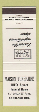 Matchbook Cover - Maison Funeral Theo Brunet Rockland ON