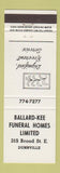Matchbook Cover - Ballard Kee Funeral Home Dunnville ON
