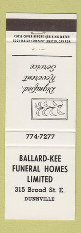 Matchbook Cover - Ballard Kee Funeral Home Dunnville ON