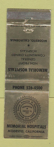 Matchbook Cover - Memorial Hospitals Modesto CA WEAR