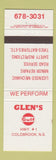 Matchbook Cover - Glen's Gulf oil gas Coldbrook NS