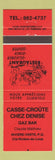 Matchbook Cover - Casse Croute Chez Denise oil gas Riviere Verte QC