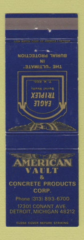 Matchbook Cover - American Vault Concrete Products Detroit MI
