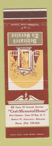Matchbook Cover - Craft Memorial Home funeral Port Chester Rye NY