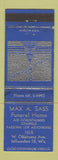 Matchbook Cover - Max Sass Funeral Home Milwaukee WI WEAR
