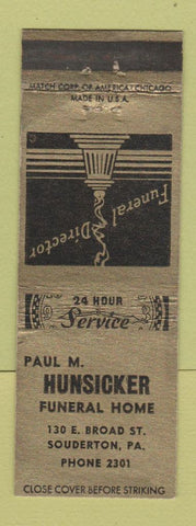 Matchbook Cover - Paul Hunsicker Funeral Home Souderton PA