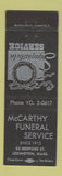 Matchbook Cover - McCarthy Funeral Home Lexington MA