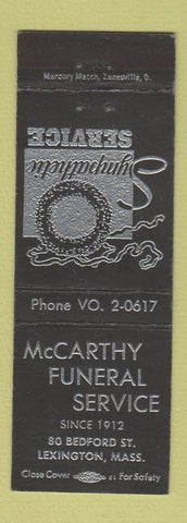 Matchbook Cover - McCarthy Funeral Home Lexington MA
