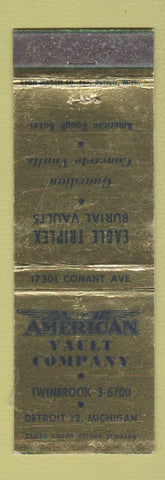 Matchbook Cover - American Vault Company Detroit MI burial