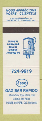 Matchbook Cover - Esso oil gas Bar Rapido Rimouski QC