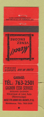Matchbook Cover - Gagnon Esso oil gas Anse Ste Anne Des Monts QC WEAR RED