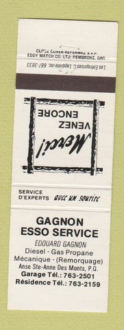 Matchbook Cover - Gagnon Esso oil gas Anse Ste Anne Des Monts QC WHITE