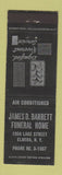Matchbook Cover - James Barrett Funeral Home Elmira NY