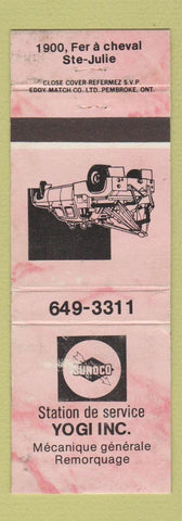 Matchbook Cover - Sunoco oil gas Yogi Station Ste Julie QC PINK WEAR