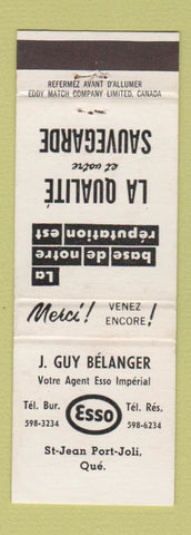 Matchbook Cover - Esso oil gas J Guy Belanger St Jean Port Joli QC