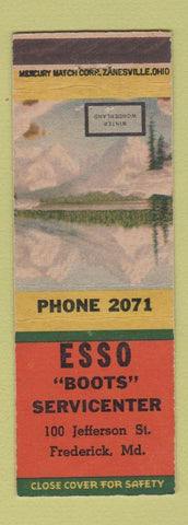 Matchbook Cover - Esso oil gas Boots Frederick MD