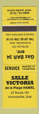 Matchbook Cover - Salle Victoria Victoriaville QC oil gas YELLOW