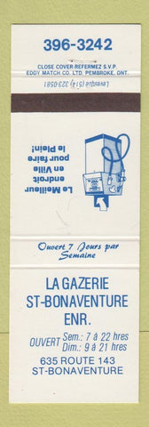 Matchbook Cover - La Gazerie St Bonaventure oil gas QC WEAR