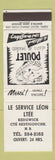 Matchbook Cover - Le Service Leon Grocery Restigouche NB WEAR