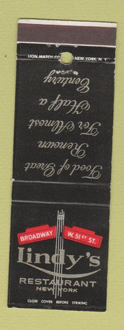 Matchbook Cover - Lindy's Restaurant New York City