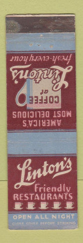 Matchbook Cover - Linton's Restaurantsw New York City