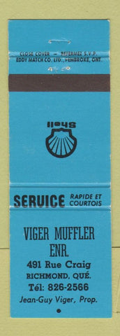 Matchbook Cover - Viger Muffler Shell oil gas Richmond QC BLUE