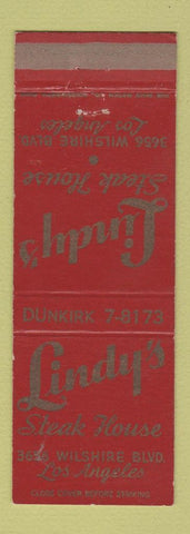 Matchbook Cover - Lindy's Steak House Los Angeles CA