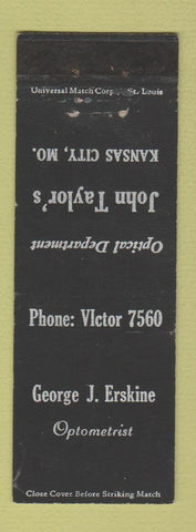 Matchbook Cover - John Taylor's Optical Department Kansas City MO