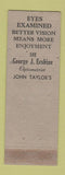 Matchbook Cover - John Taylor's Optical Department Kansas City MO