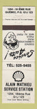 Matchbook Cover - Alain Mathieu Shell oil gas Quebec QC WEAR