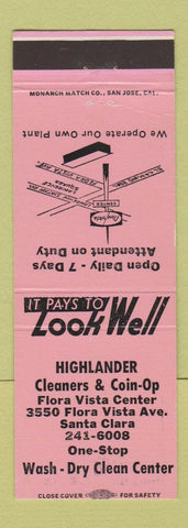Matchbook Cover - Highlander Cleaners Coin Operated Laundry Santa Clara CA