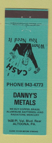 Matchbook Cover - Danny's Metals Altoona PA scrap