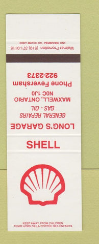 Matchbook Cover - Long's Garage Shell oil gas Maxwell ON SAMPLE